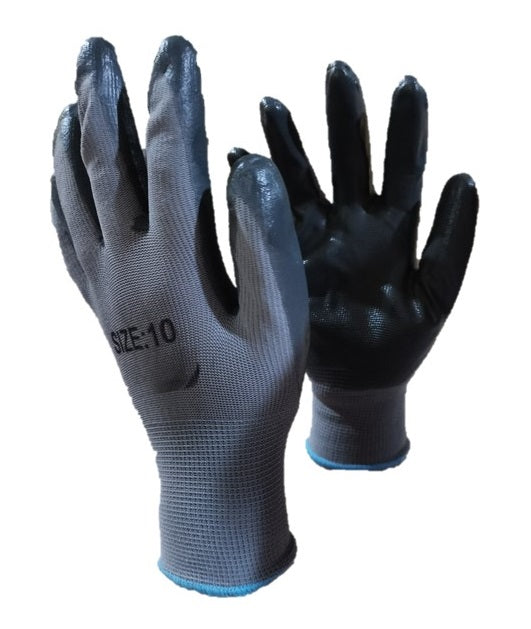 Rubber Palm Work Gloves, Garterized Nylon